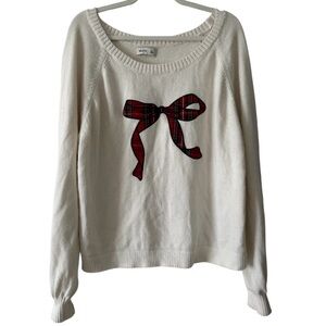 Hollister Cream Knit Sweater With Plaid Bow Detail